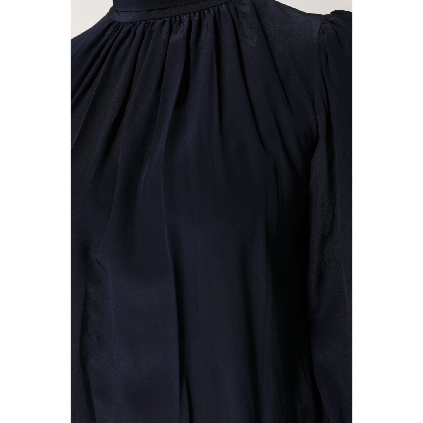 Dolce & Gabbana Blue Silk Mock Neck Long Sleeves Blouse Top TSH906731-40