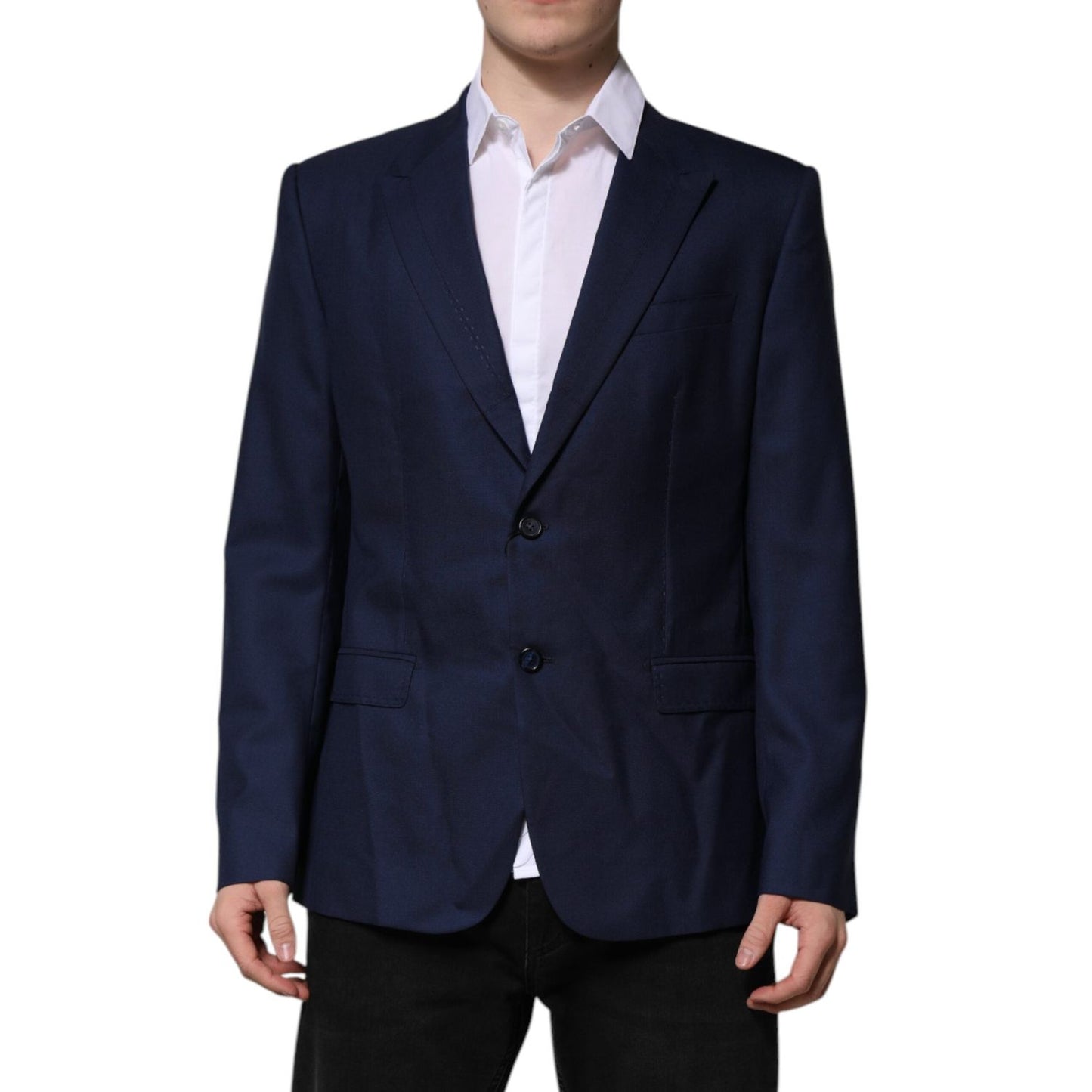 Dolce & Gabbana Blue Wool Single Breasted Suit Coat Blazer JKT41459-54