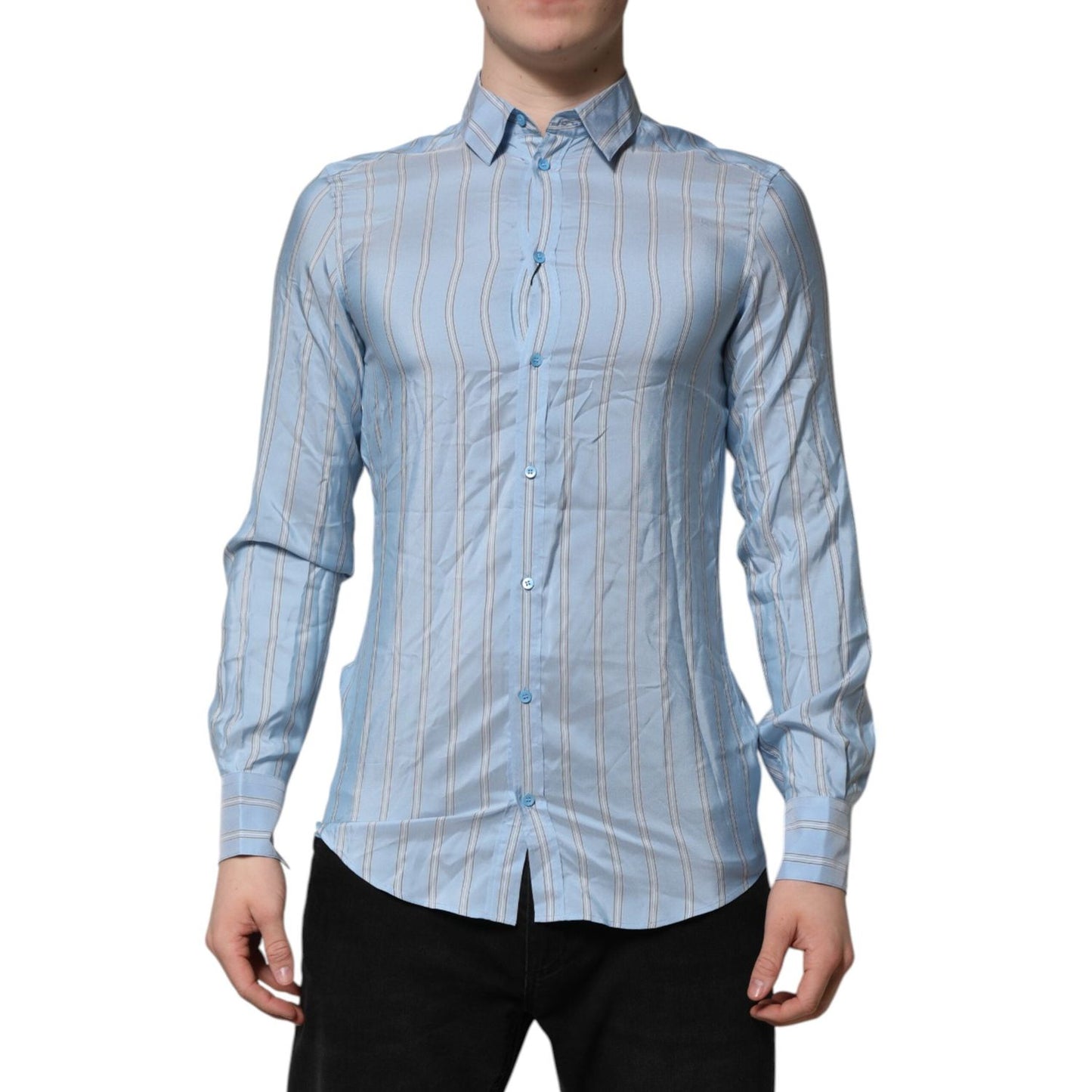 Dolce & Gabbana Blue Striped MARTINI Long Sleeves Dress Shirt TSH906768-38