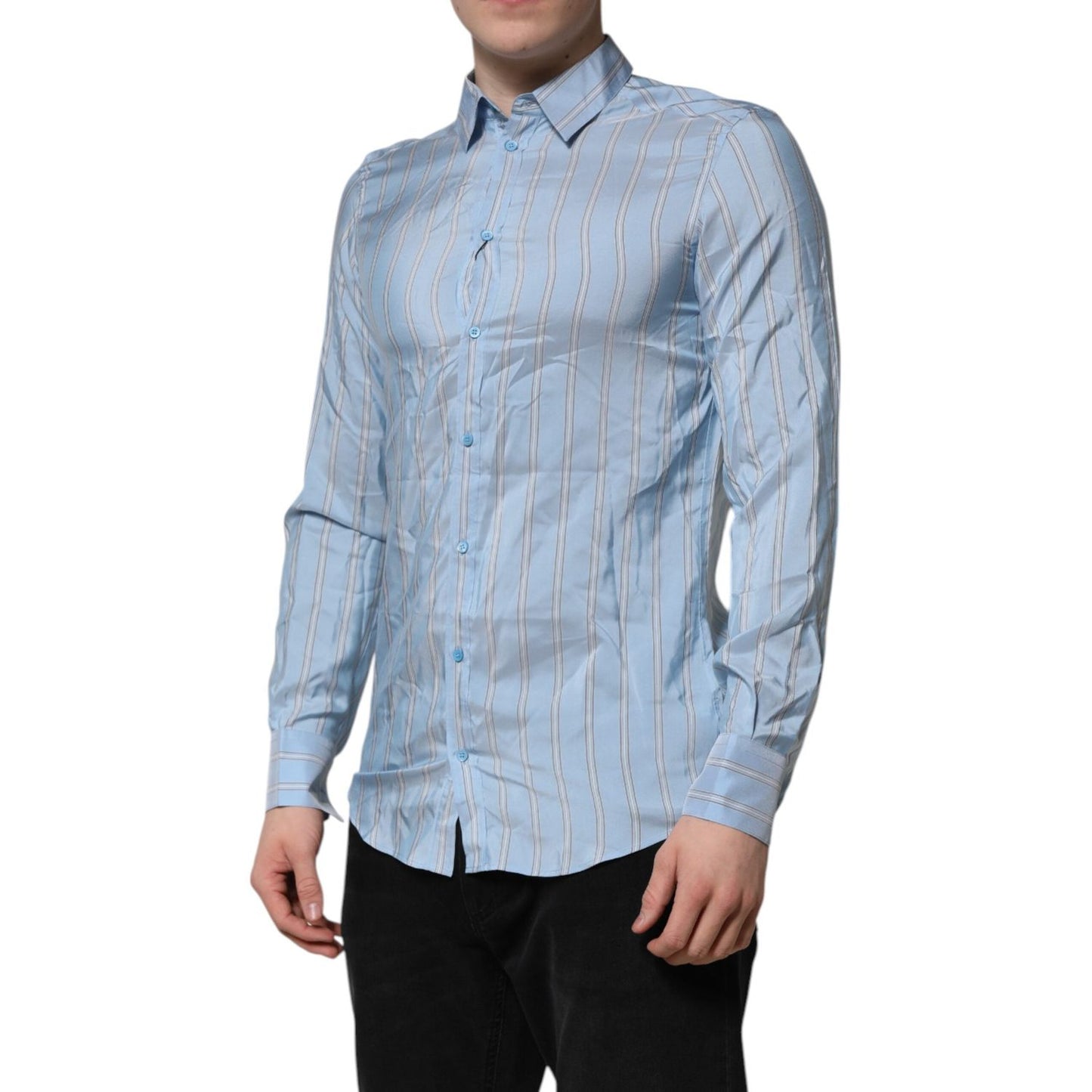 Dolce & Gabbana Blue Striped MARTINI Long Sleeves Dress Shirt TSH906768-38