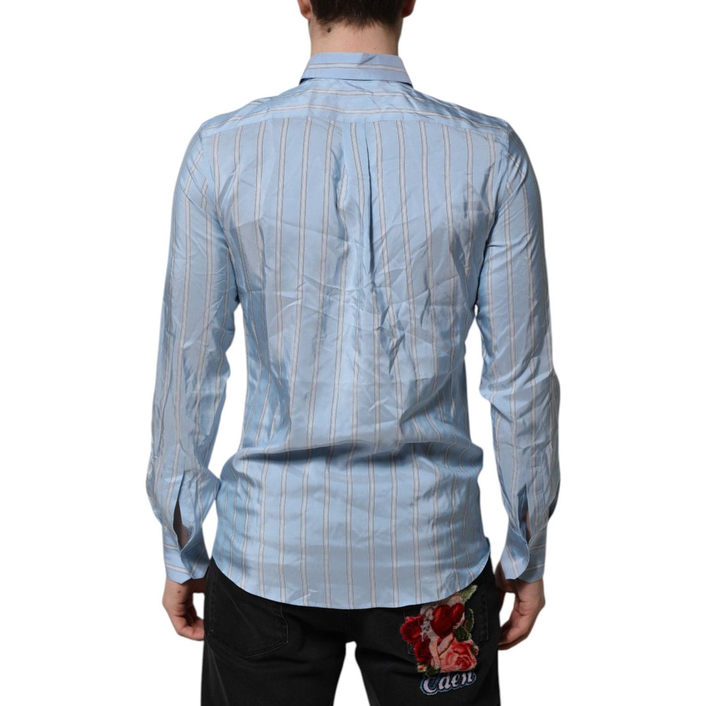 Dolce & Gabbana Blue Striped MARTINI Long Sleeves Dress Shirt TSH906768-38