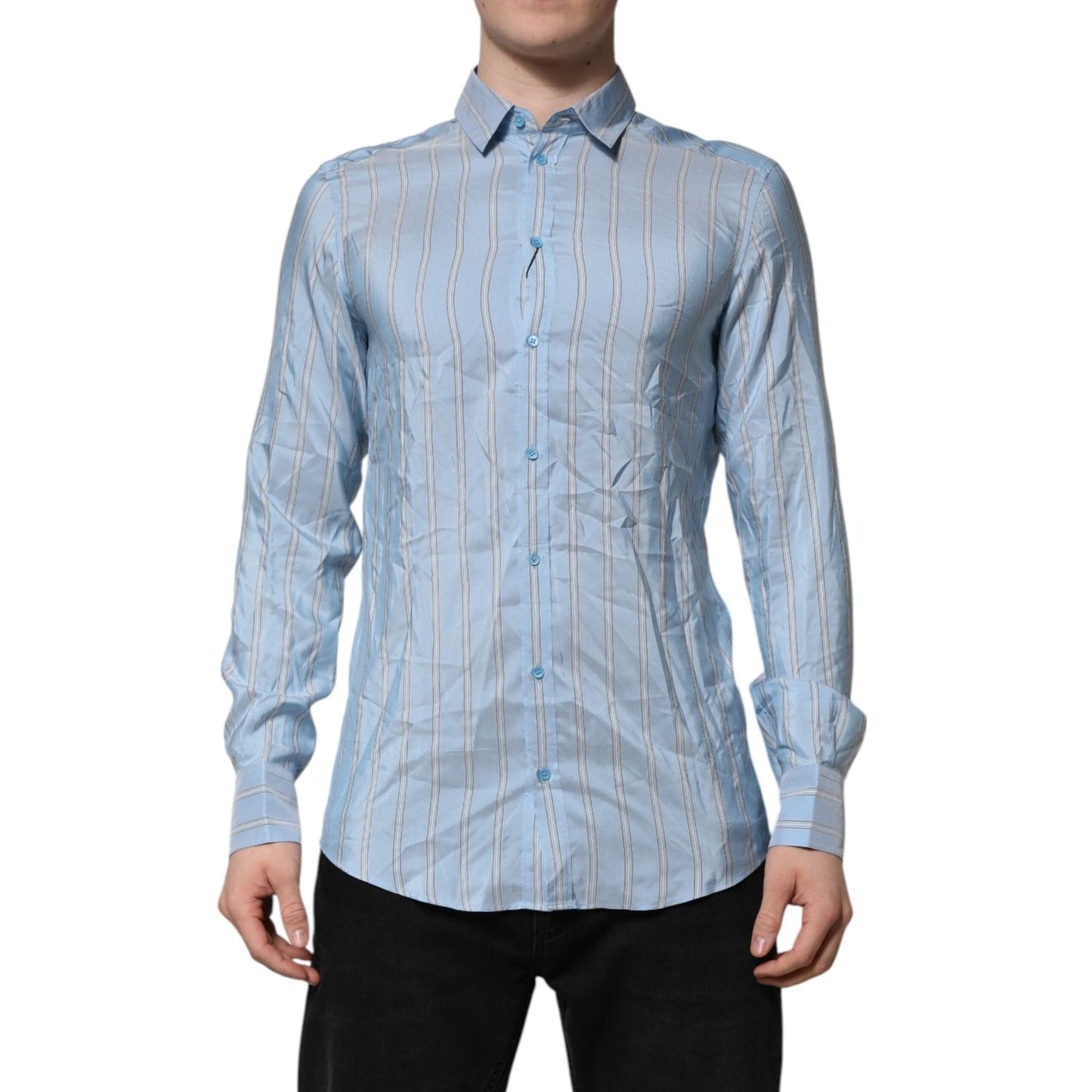 Dolce & Gabbana Blue Striped MARTINI Long Sleeve Dress Shirt TSH906769-39