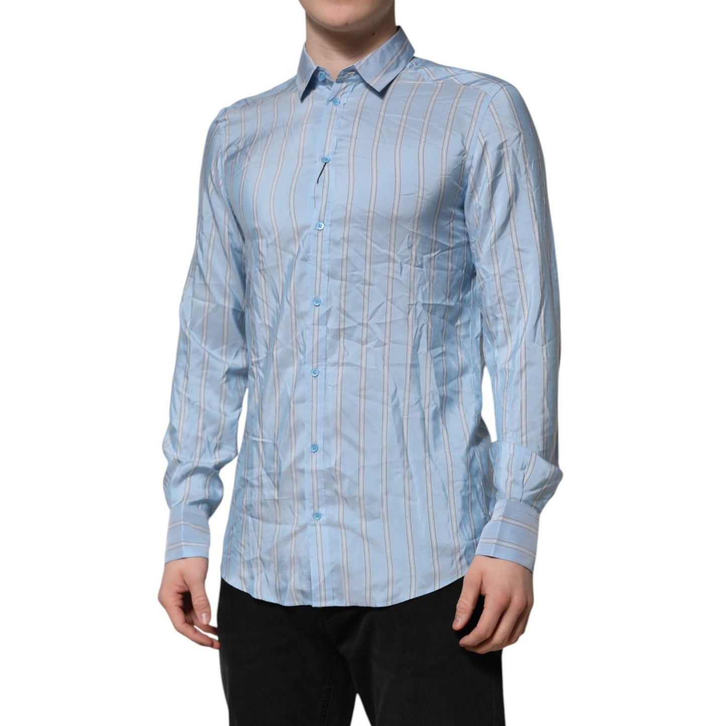 Dolce & Gabbana Blue Striped MARTINI Long Sleeve Dress Shirt TSH906769-39