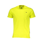 Harmont & Blaine yellow cotton t-shirt with short sleeves, narrow fit, crew neck, and embroidered logo, perfect for casual wear.
