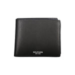 Tommy Hilfiger black leather wallet with two compartments, coin purse, card slots, contrast details, and logo