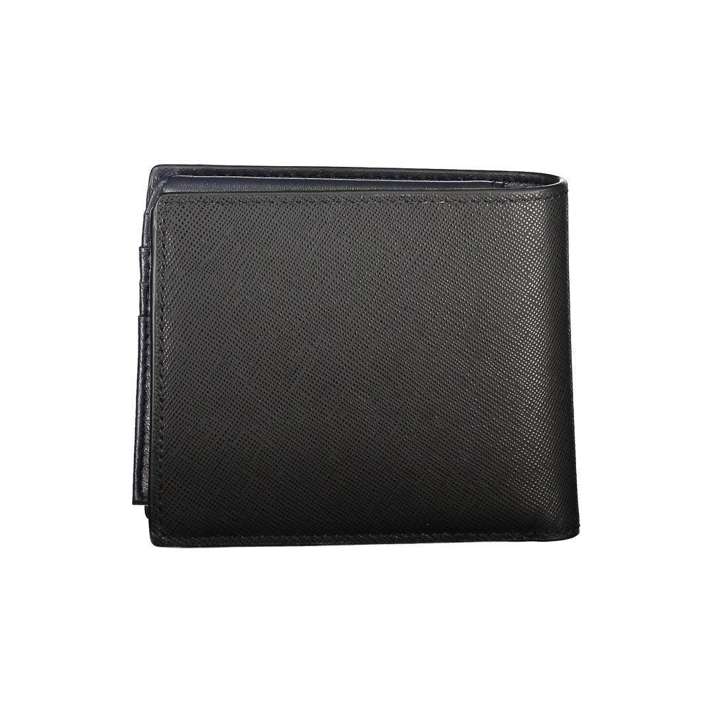 Tommy Hilfiger black leather wallet with two compartments, coin purse, card slots, contrast details, and logo. Stylish and functional.