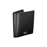 Tommy Hilfiger black leather wallet with compartments, coin purse, card slots, contrast detailing, and embossed logo.