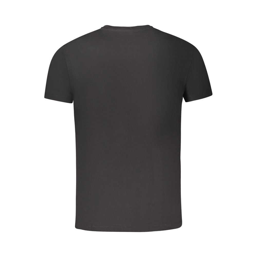 Back view of Timberland Black Cotton T-Shirt with short sleeves and crew neck, displaying slim fit design and embroidered logo.