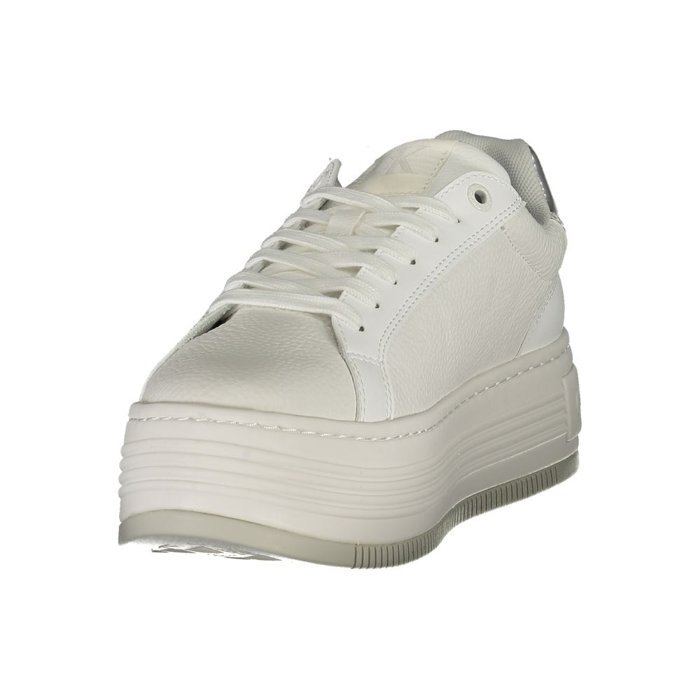 Calvin Klein White Leather Women Sneaker with wedge heel and sleek design