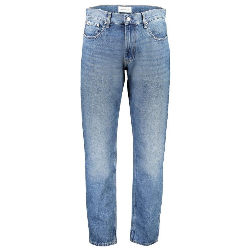 Calvin Klein blue cotton jeans with straight fit, washed effect, 5 pockets, button and zip closure, featuring logo and recycled cotton.