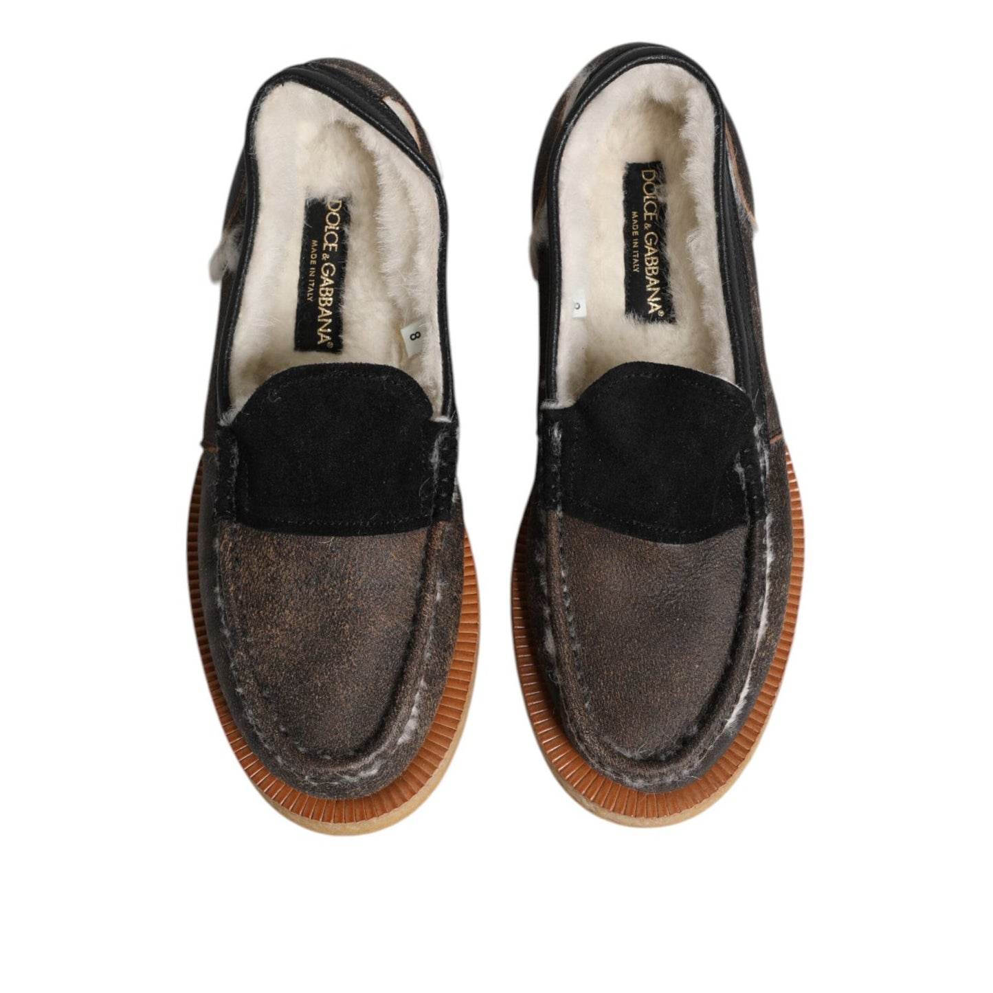 Dolce & Gabbana Brown White Calfskin Leather Loafers Shoes MV7323-42