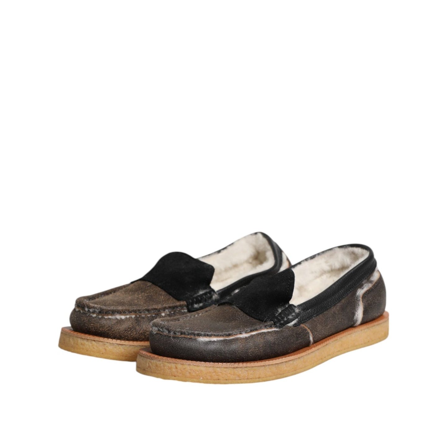 Dolce & Gabbana Brown White Calfskin Leather Loafers Shoes MV7323-42