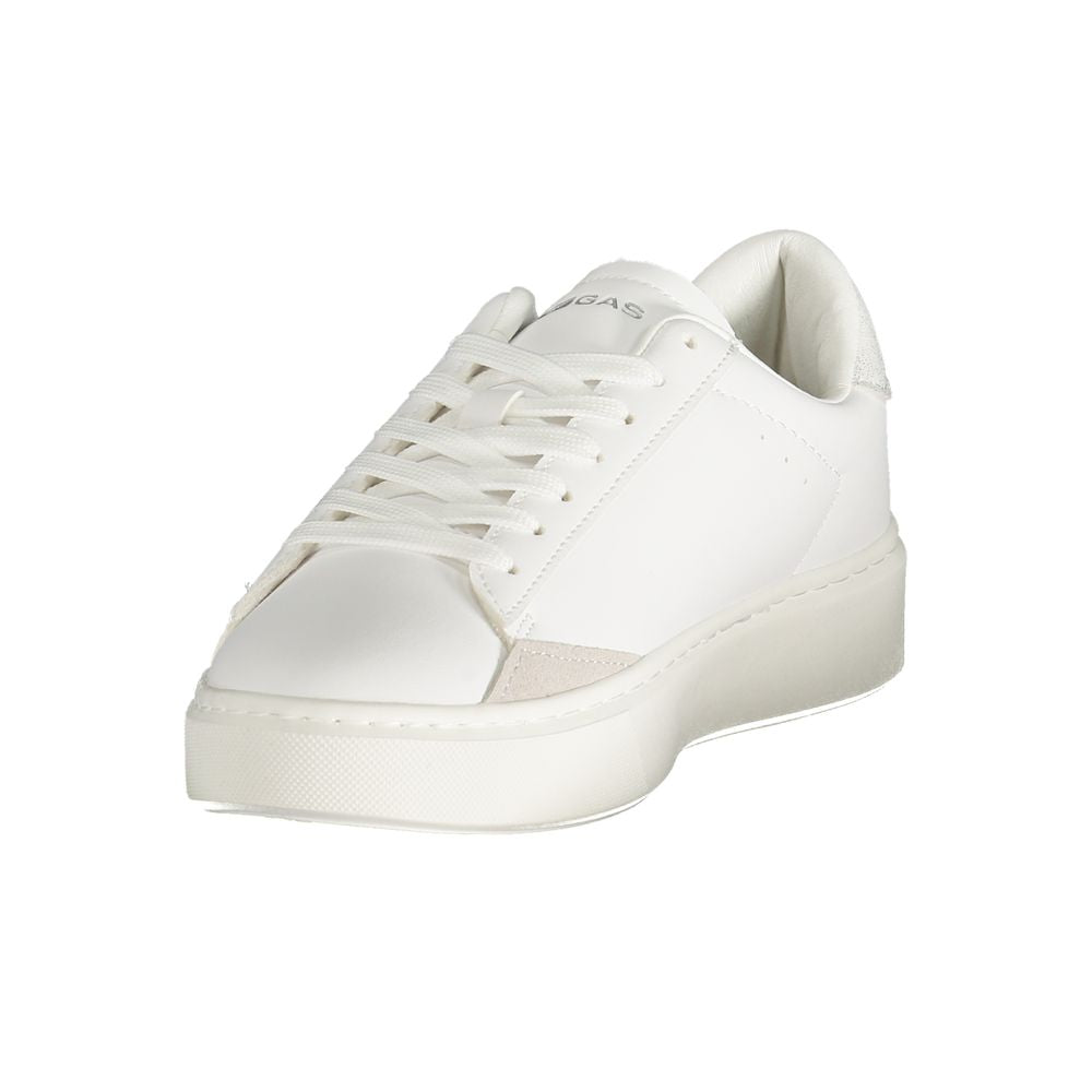 Gas White Polyester Women Sneaker with sleek white design and contrasting silver details, featuring the iconic Gas logo.