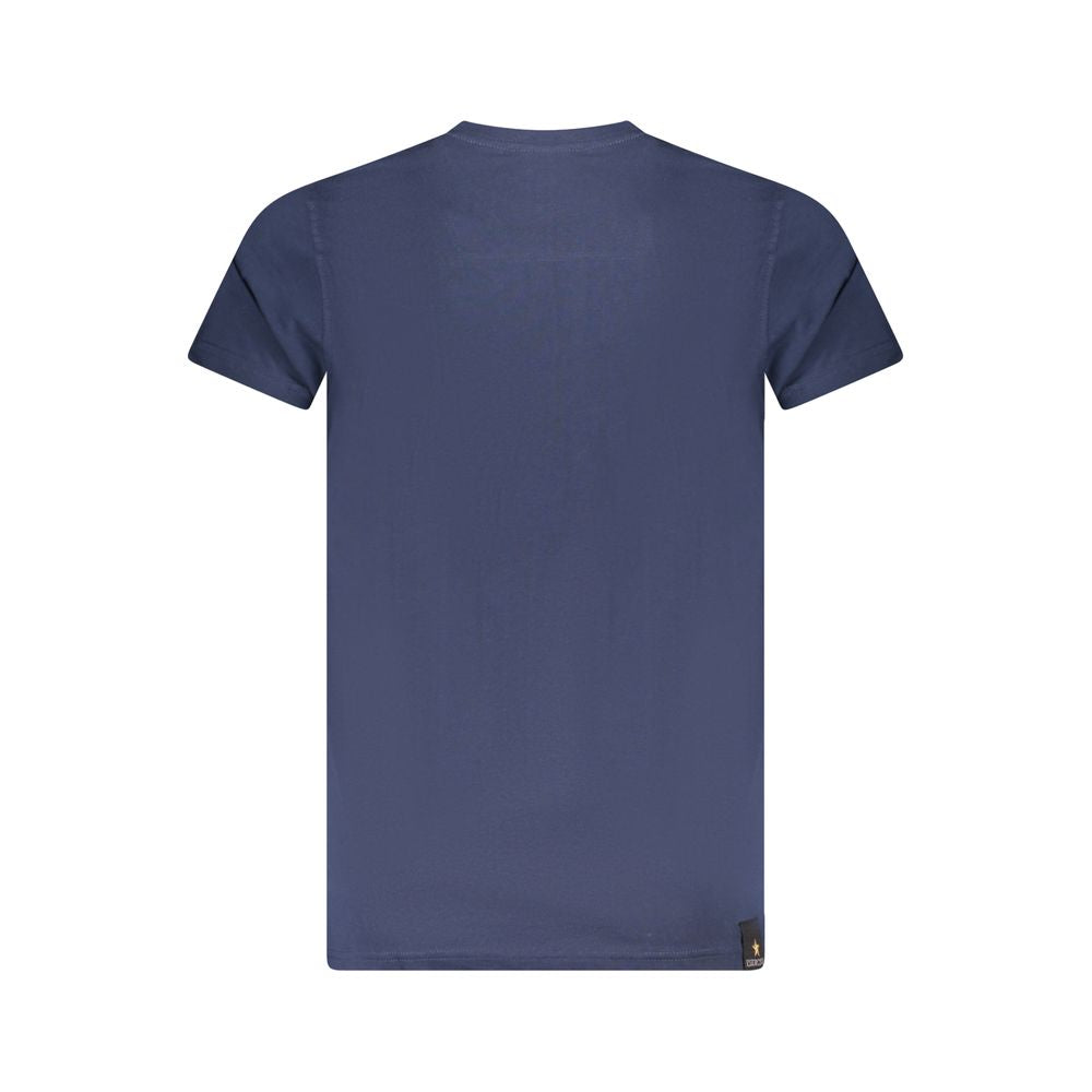Accademia Militare Blue Cotton T-Shirt, short sleeve, crew neck, back view, featuring contrast logo print.