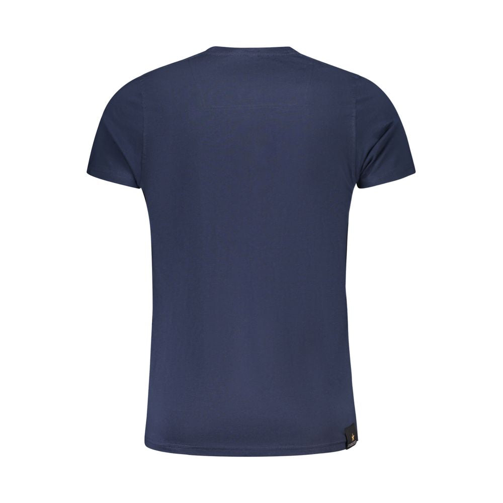 Back view of Accademia Militare Blue Cotton T-Shirt, short sleeve, crew neck, featuring academy print logo.