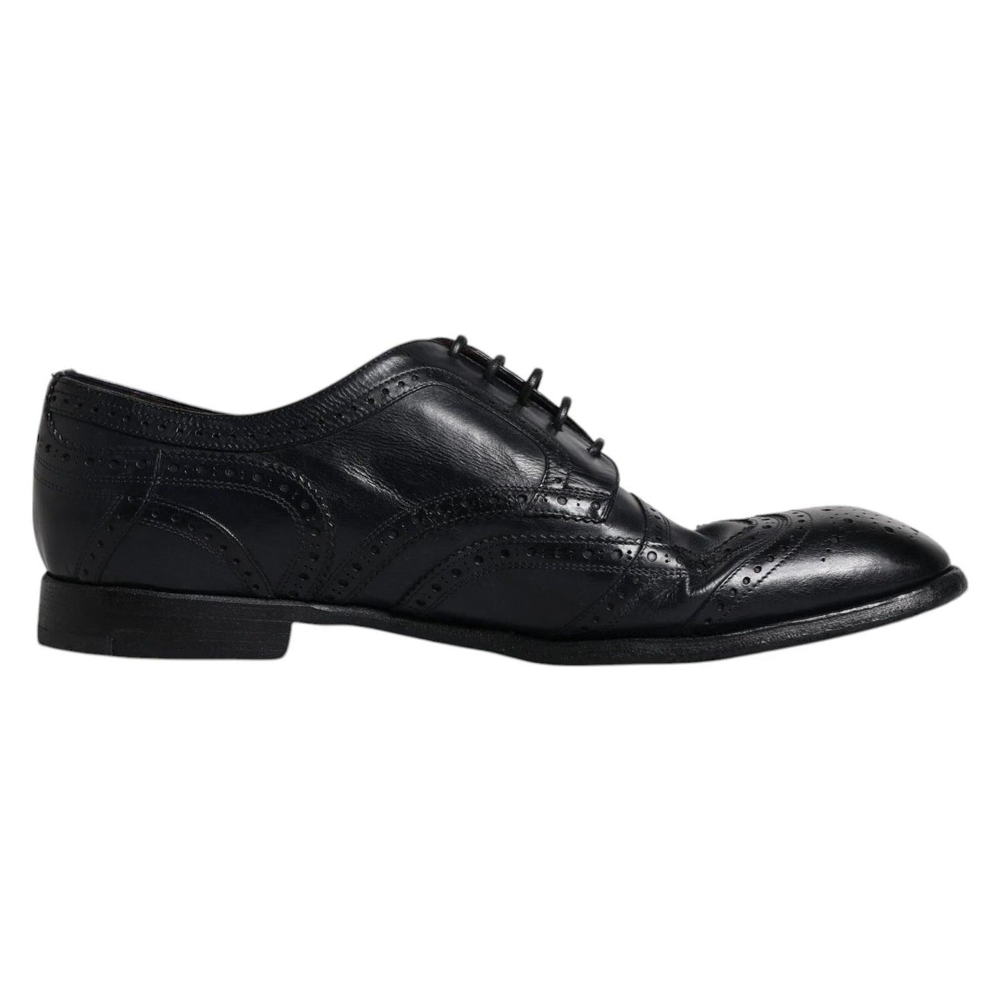 Dolce & Gabbana Dark Blue Leather Derby Wingtip Formal Shoes MV6459-44