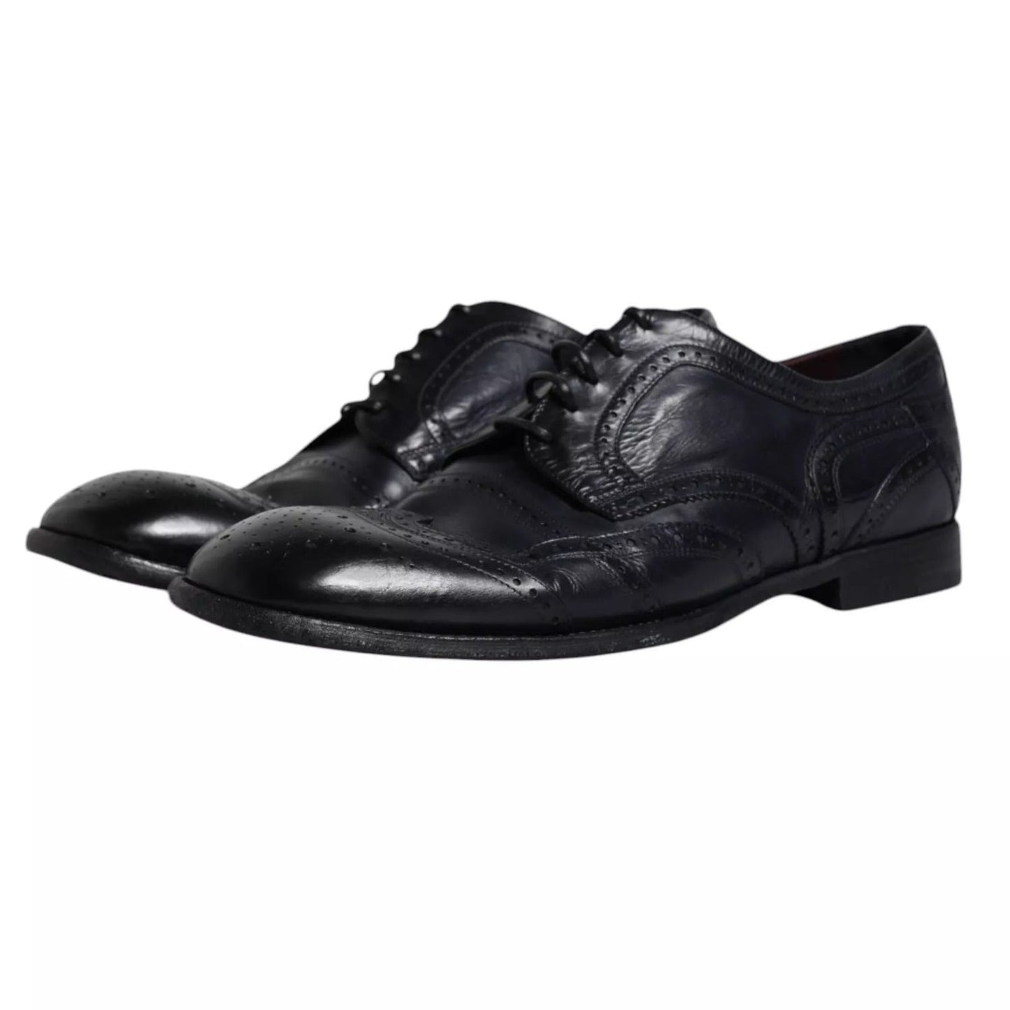 Dolce & Gabbana Dark Blue Leather Derby Wingtip Formal Shoes MV6459-44
