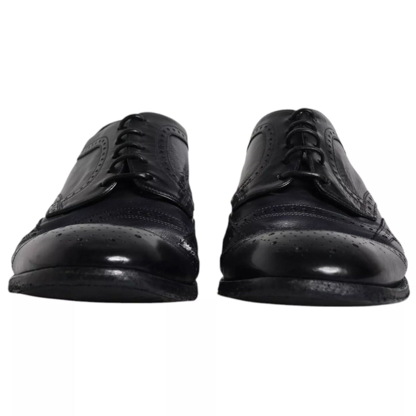 Dolce & Gabbana Dark Blue Leather Derby Wingtip Formal Shoes MV6459-44