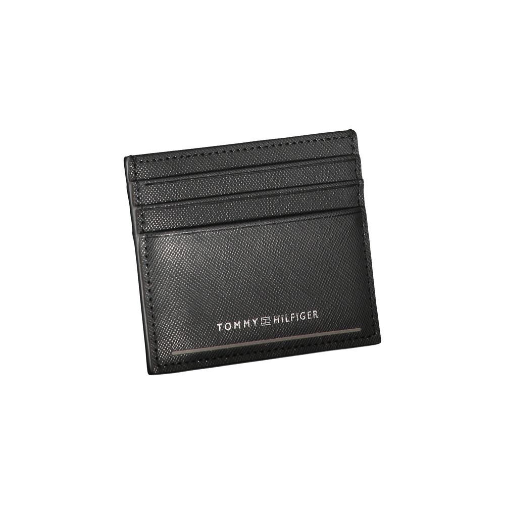 Tommy Hilfiger Black Leather Wallet with card holder, central pocket, contrast details, and logo