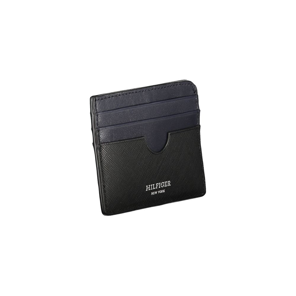 Tommy Hilfiger Black Leather Wallet with card holder and contrast details, featuring logo on front.