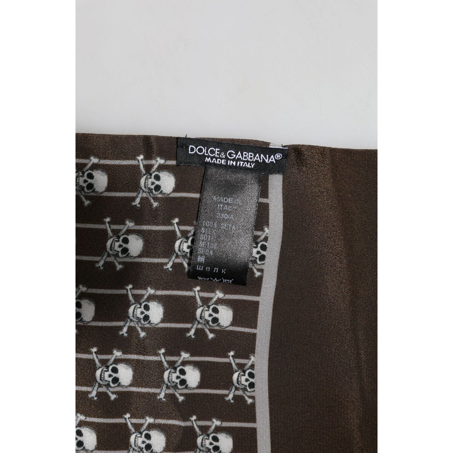 Dolce & Gabbana Brown Skulls Print Fringes Foulard Scarf MS7528
