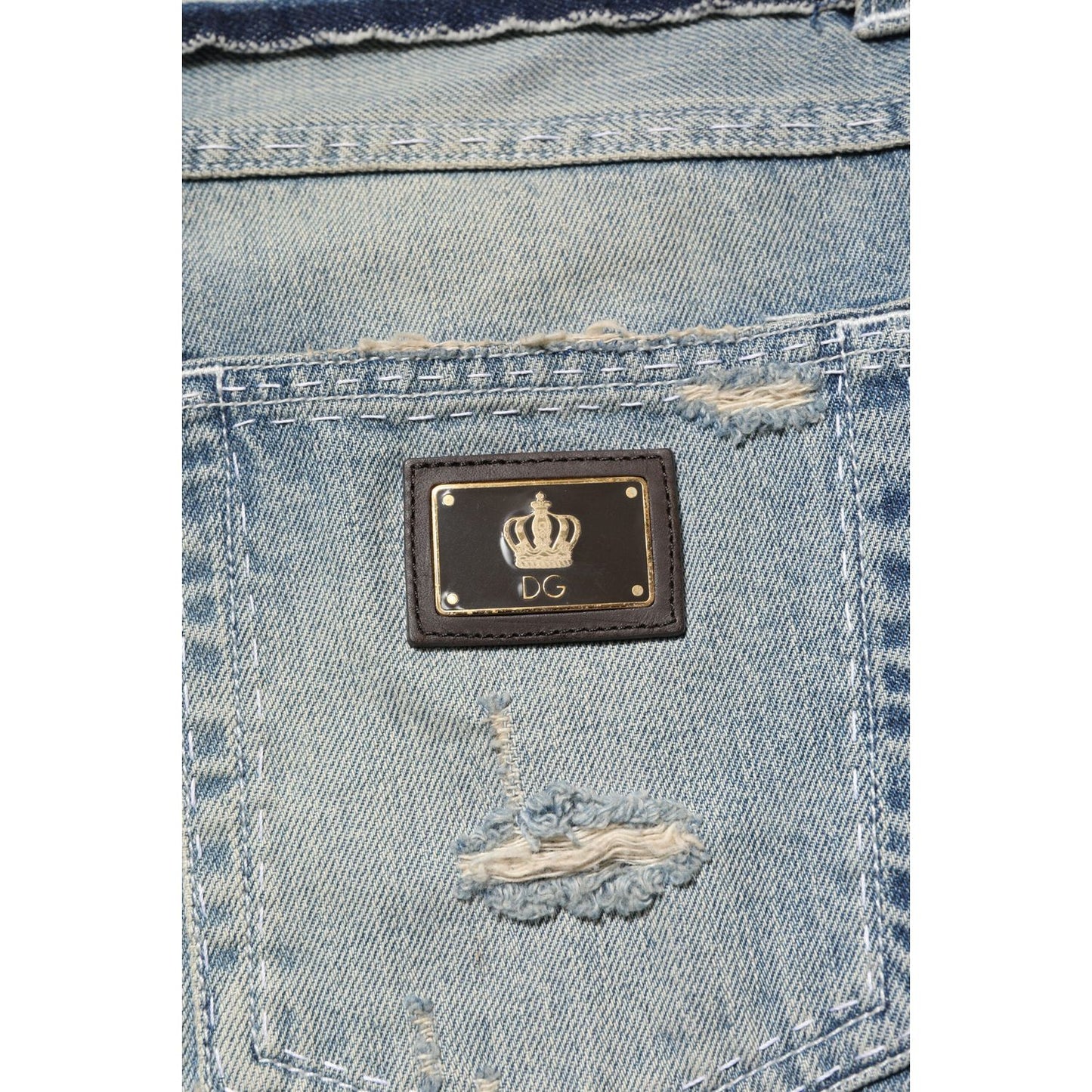 Dolce & Gabbana Light Blue Tattered Straight Men Denim Jeans PAN75366-44