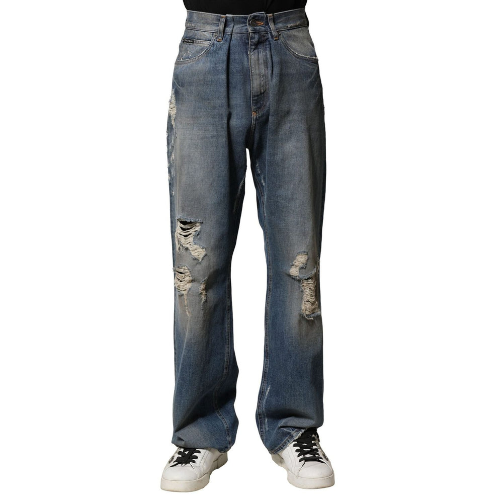 Dolce & Gabbana Blue Cotton Tattered Men Denim Jeans PAN75857-46