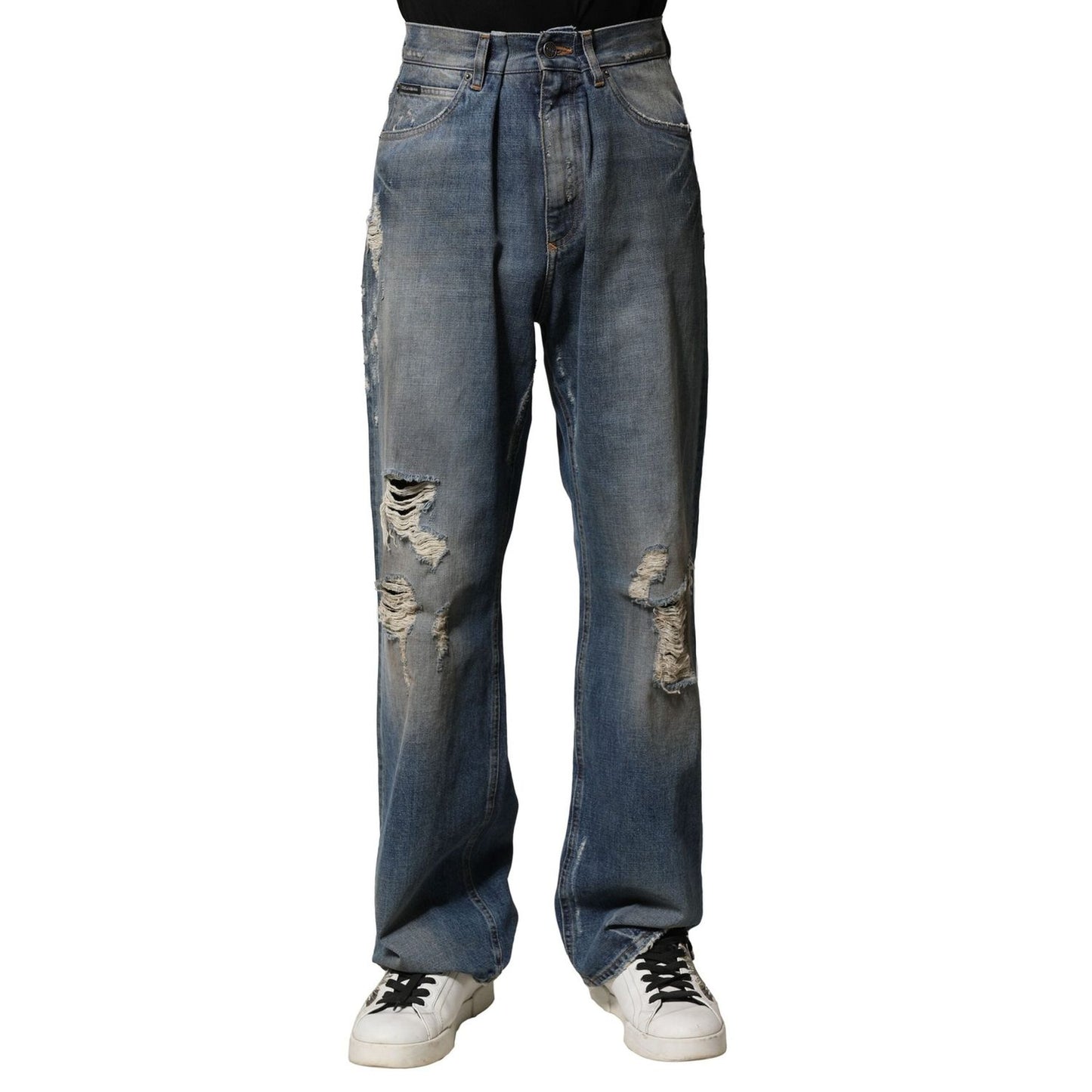 Dolce & Gabbana Blue Cotton Tattered Men Denim Jeans PAN75857-46