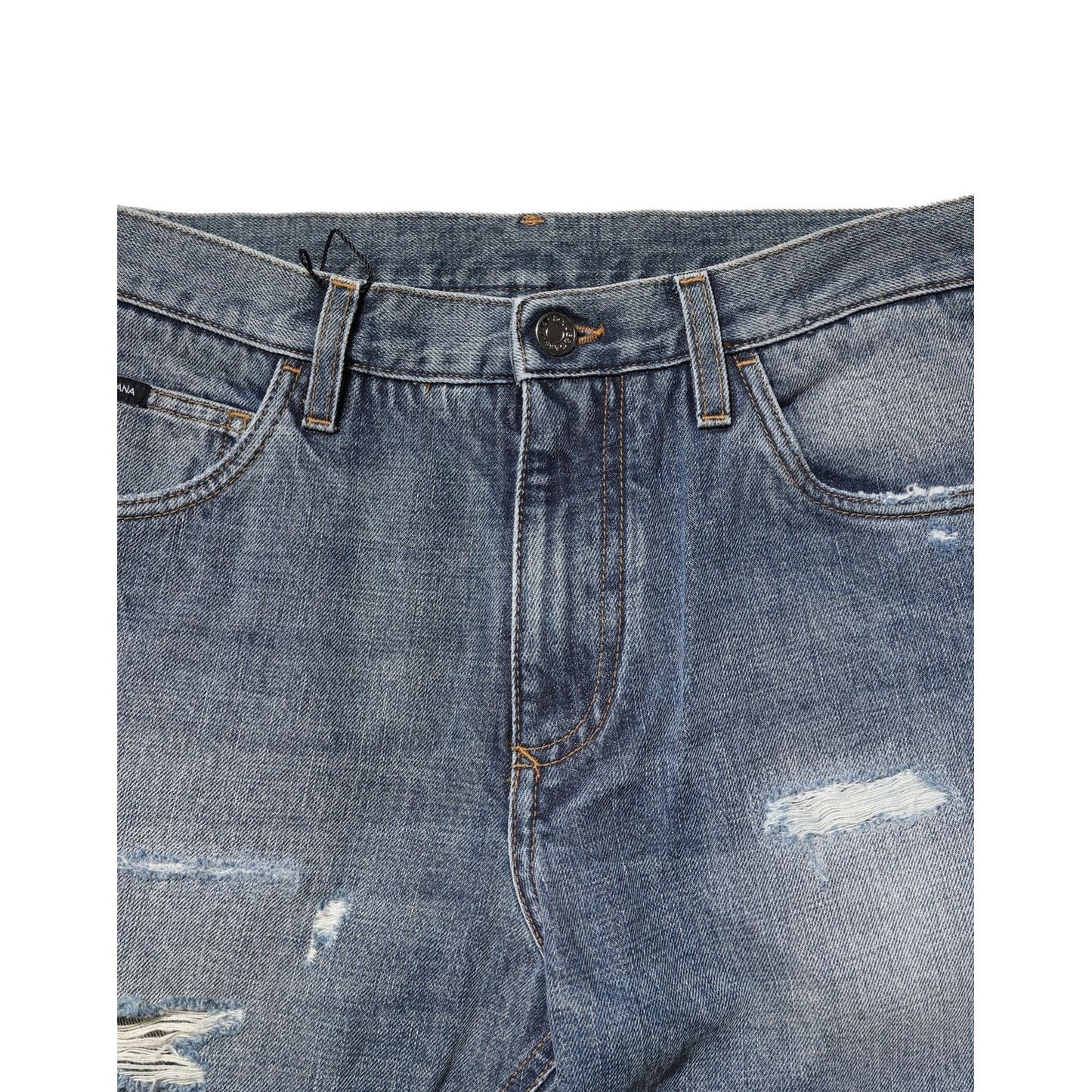 Dolce & Gabbana Blue Washed Tattered Straight Fit Denim Jeans PAN75876-44