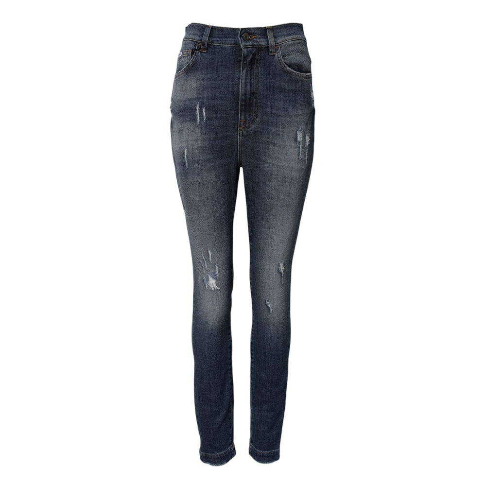 Dolce & Gabbana Blue Washed Cotton High Waisted Denim Jeans PAN76282-40