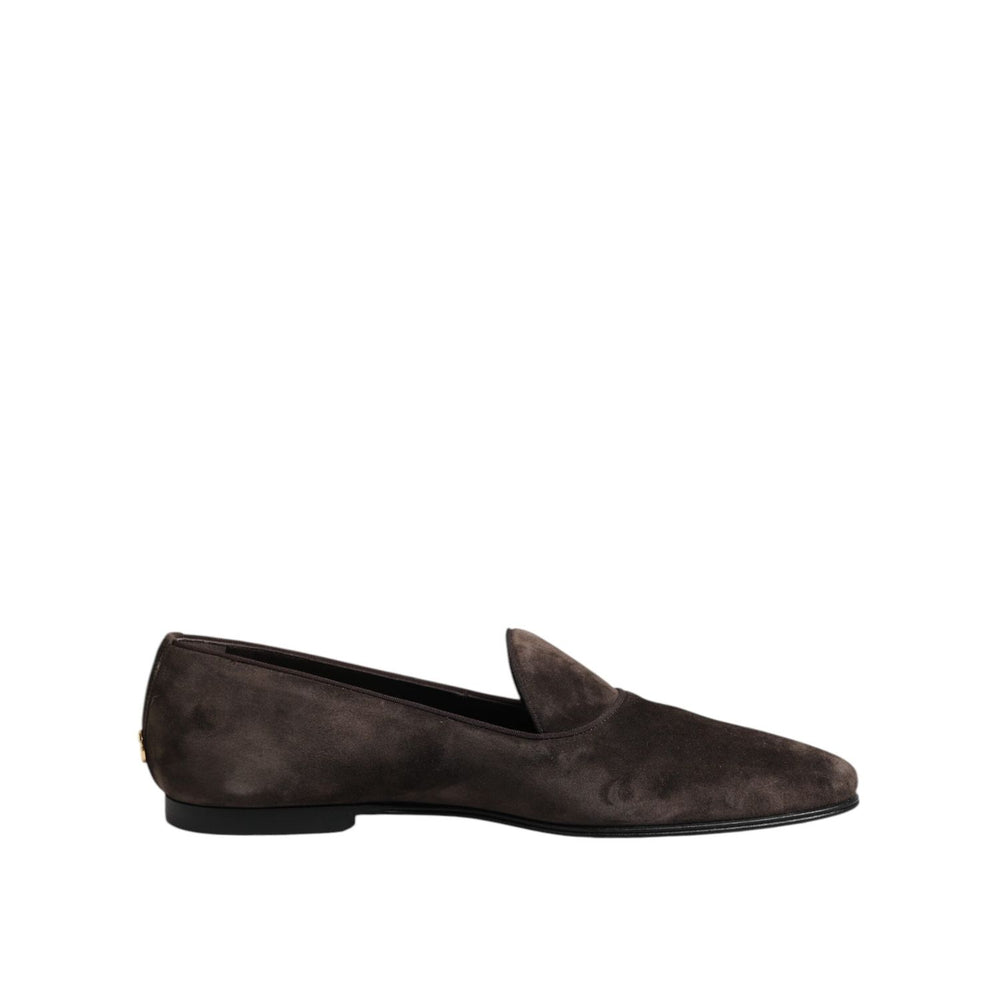 Dolce & Gabbana Brown Velvet Leather Slip On Loafers Shoes MV7488-40
