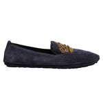 Dolce & Gabbana Blue Suede Crown Crystal Loafers Dress Shoes MV7531-41