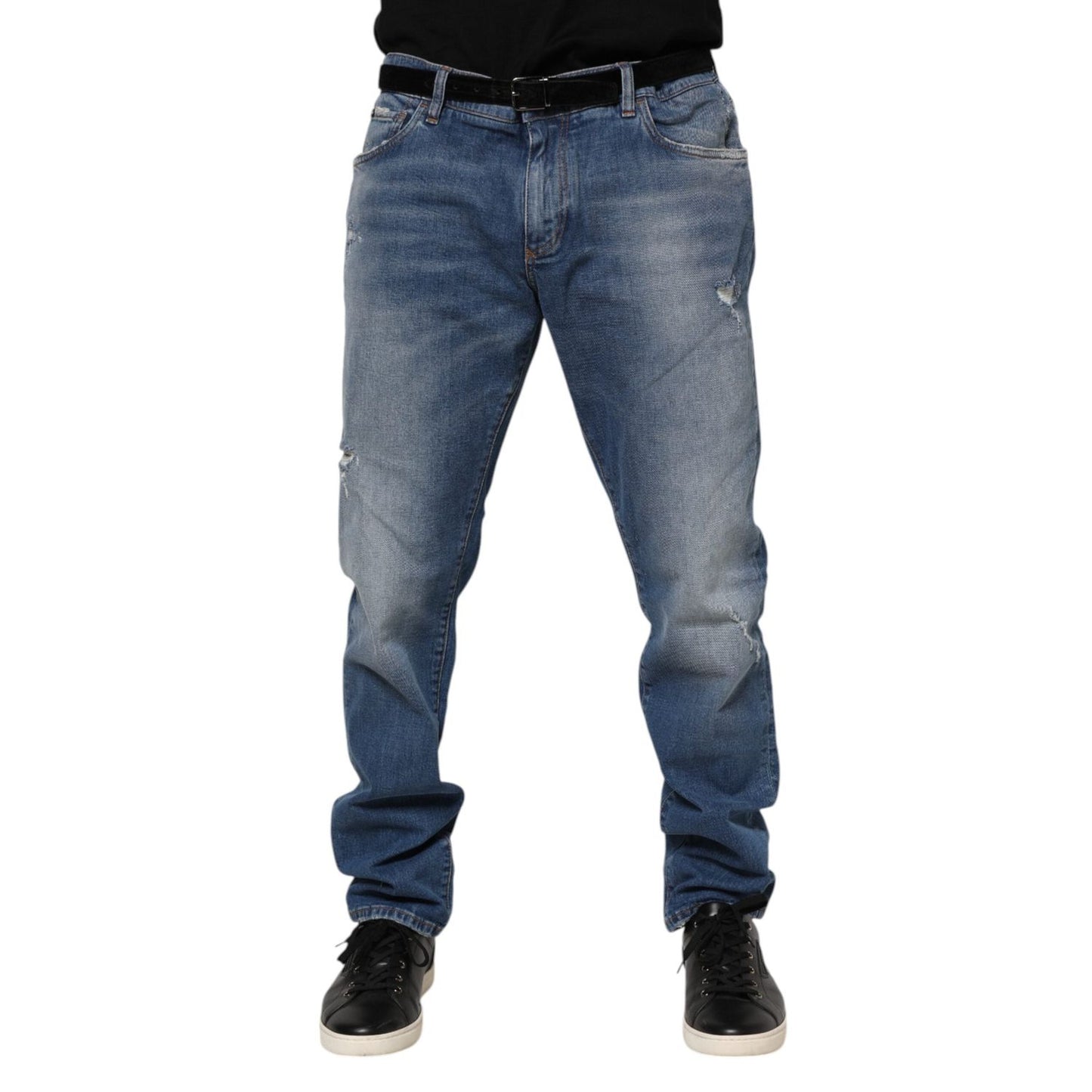 Dolce & Gabbana Blue Washed Cotton Logo Plaque Denim Jeans PAN76351-54