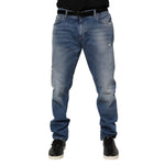 Dolce & Gabbana Blue Washed Cotton Logo Plaque Denim Jeans PAN76351-54