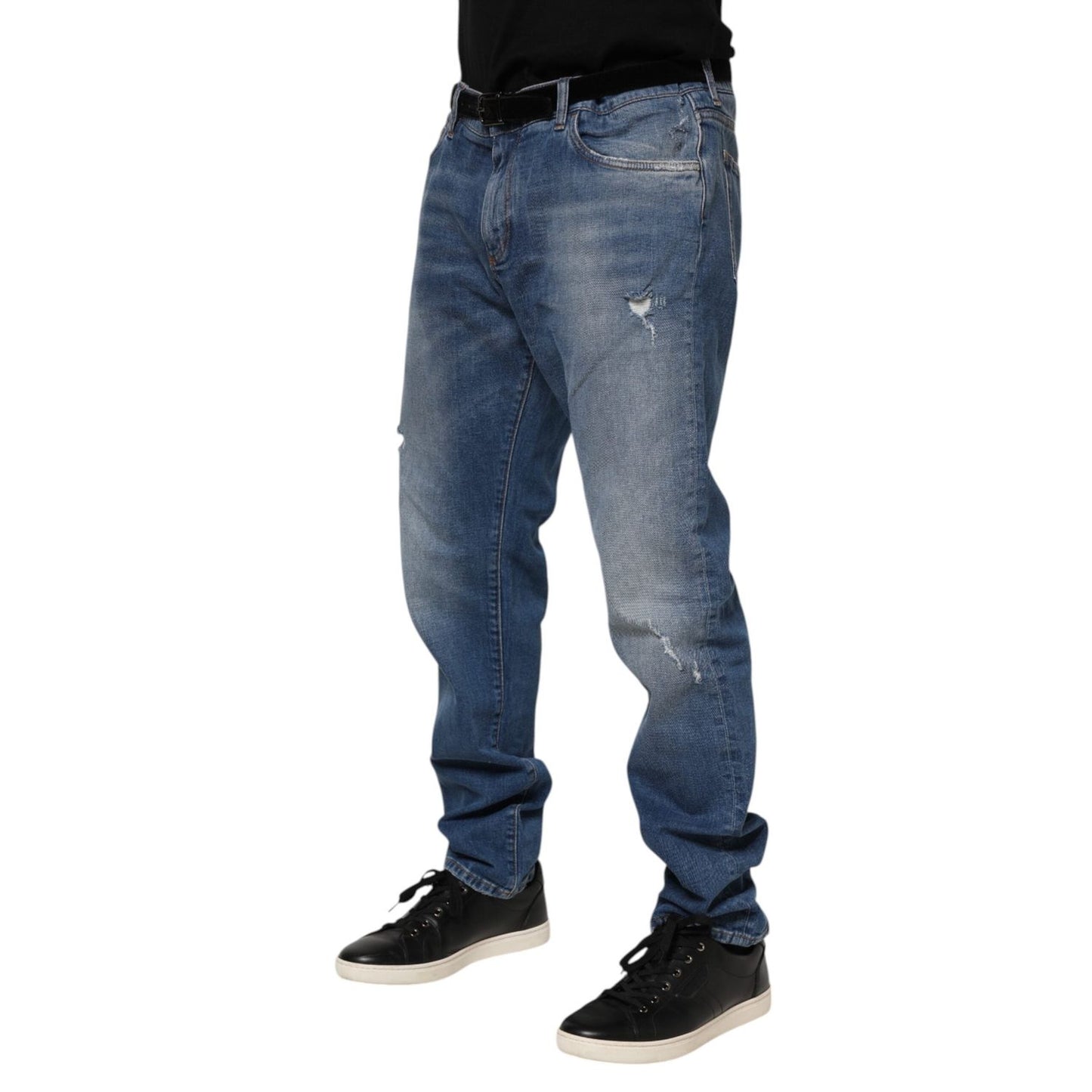 Dolce & Gabbana Blue Washed Cotton Logo Plaque Denim Jeans PAN76351-54
