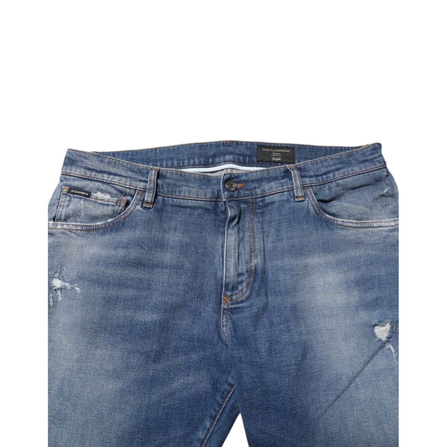 Dolce & Gabbana Blue Washed Cotton Logo Plaque Denim Jeans PAN76351-54