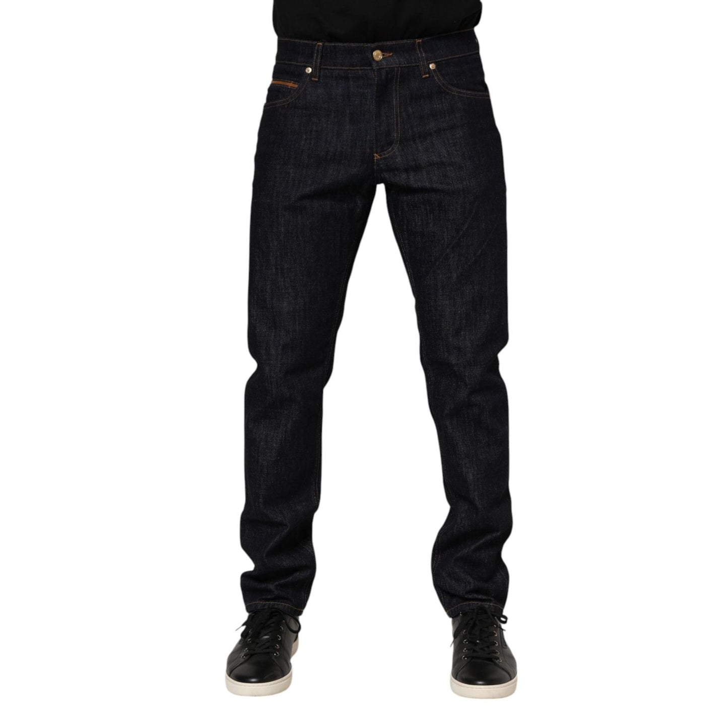 Dolce & Gabbana Dark Blue Cotton Logo Plaque Men Denim Jeans PAN76354-48