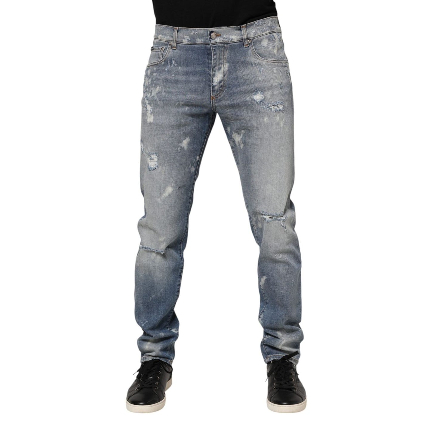 Dolce & Gabbana Blue Cotton Tattered Slim Fit Men Denim Jeans PAN76359-50