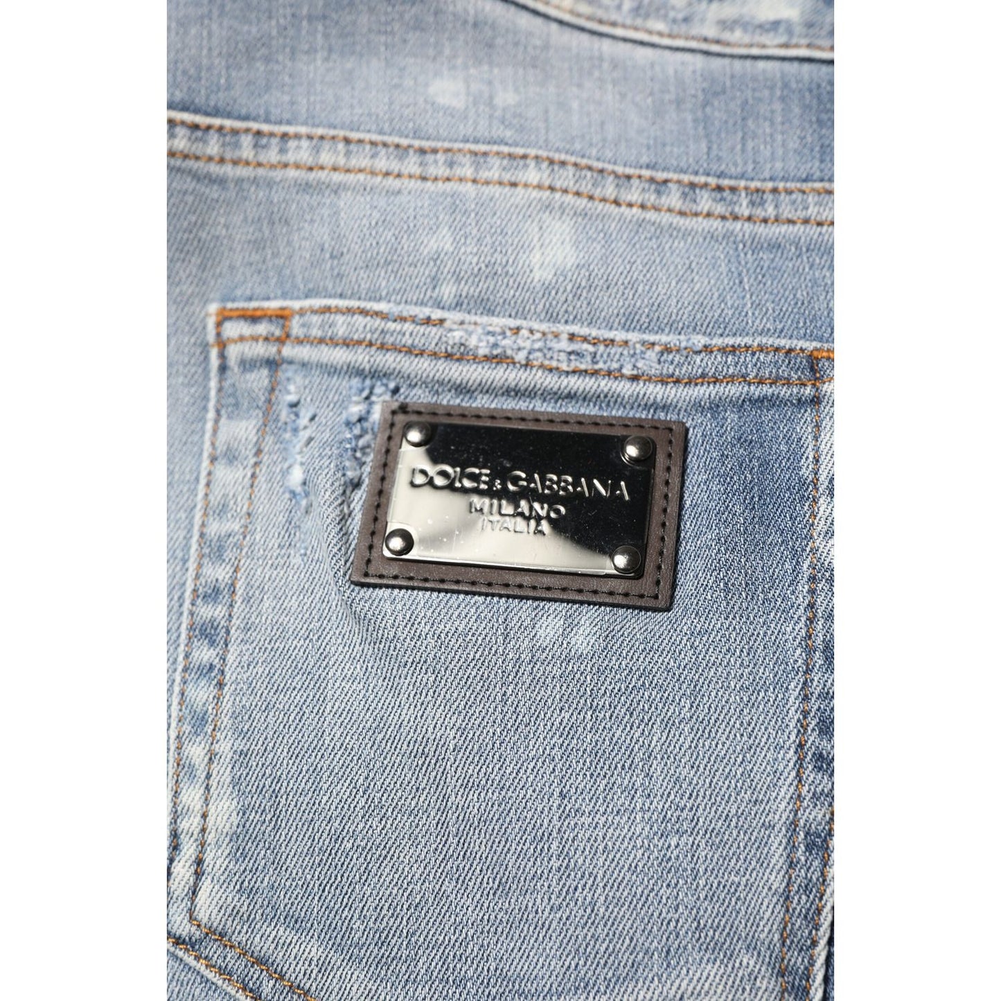 Dolce & Gabbana Blue Cotton Tattered Slim Fit Men Denim Jeans PAN76359-50