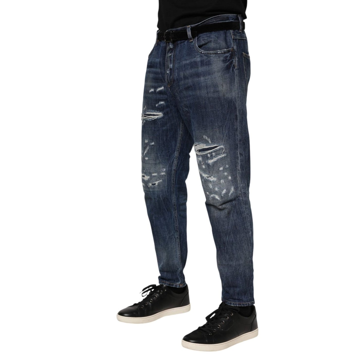 Dolce & Gabbana Blue Cotton Tattered Tapered Men Denim Jeans PAN76365-50