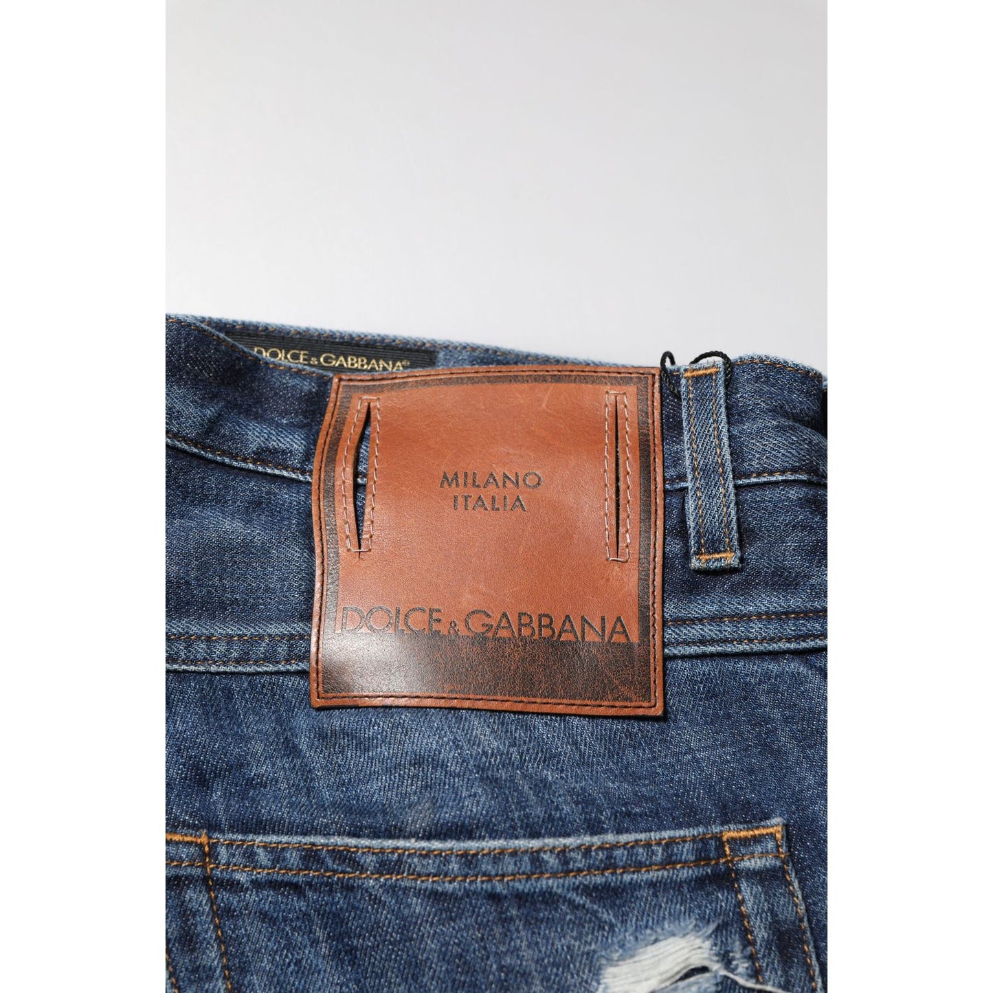 Dolce & Gabbana Blue Cotton Tattered Tapered Men Denim Jeans PAN76365-50