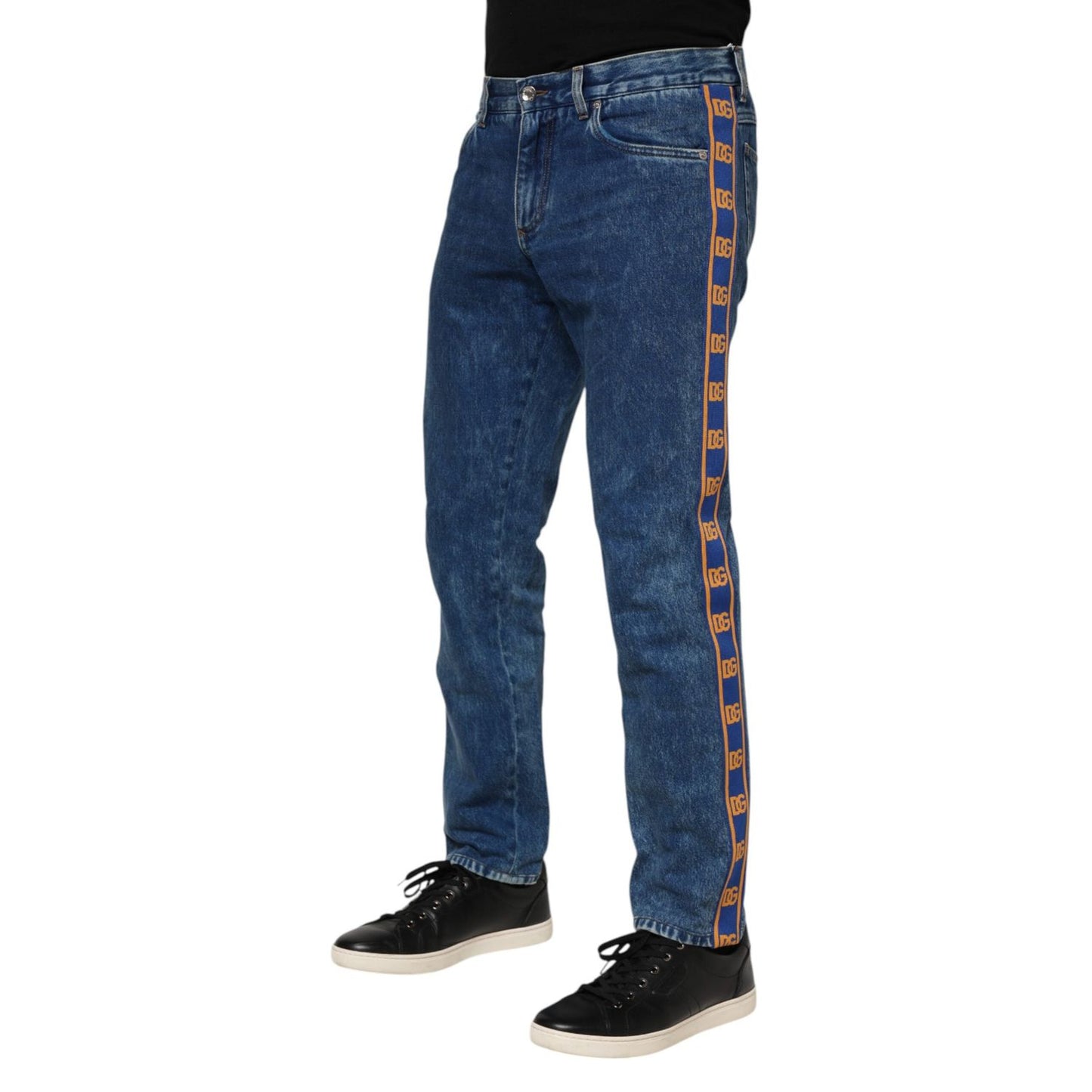 Dolce & Gabbana Blue Cotton Logo Plaque Denim Jeans PAN76368-48