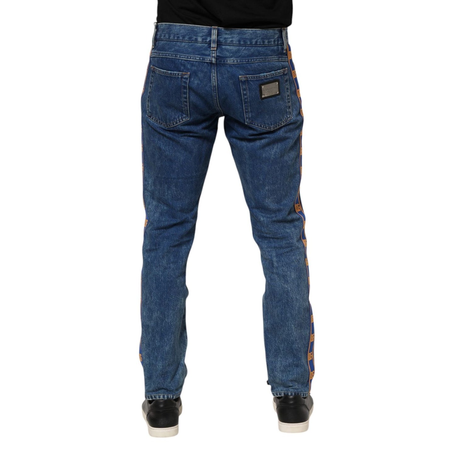 Dolce & Gabbana Blue Cotton Logo Plaque Denim Jeans PAN76368-48