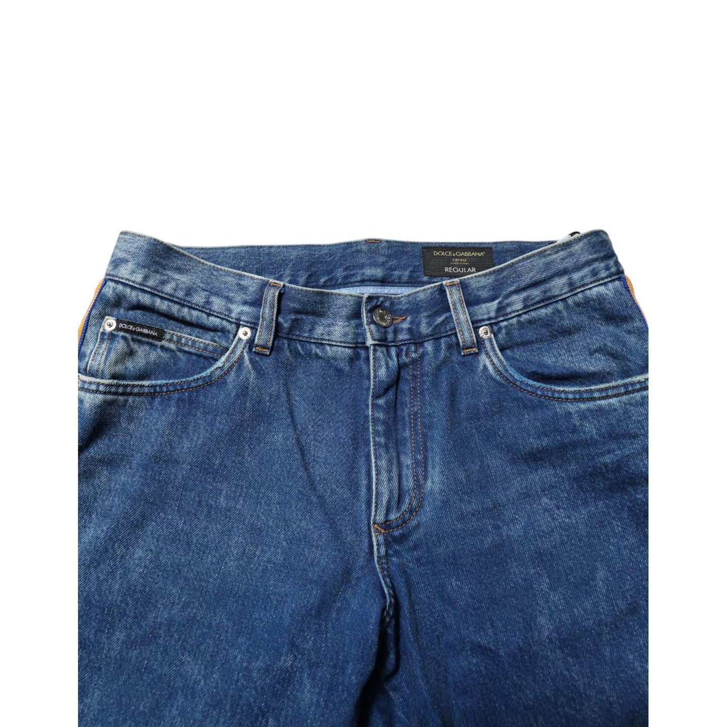 Dolce & Gabbana Blue Cotton Logo Plaque Denim Jeans PAN76368-48
