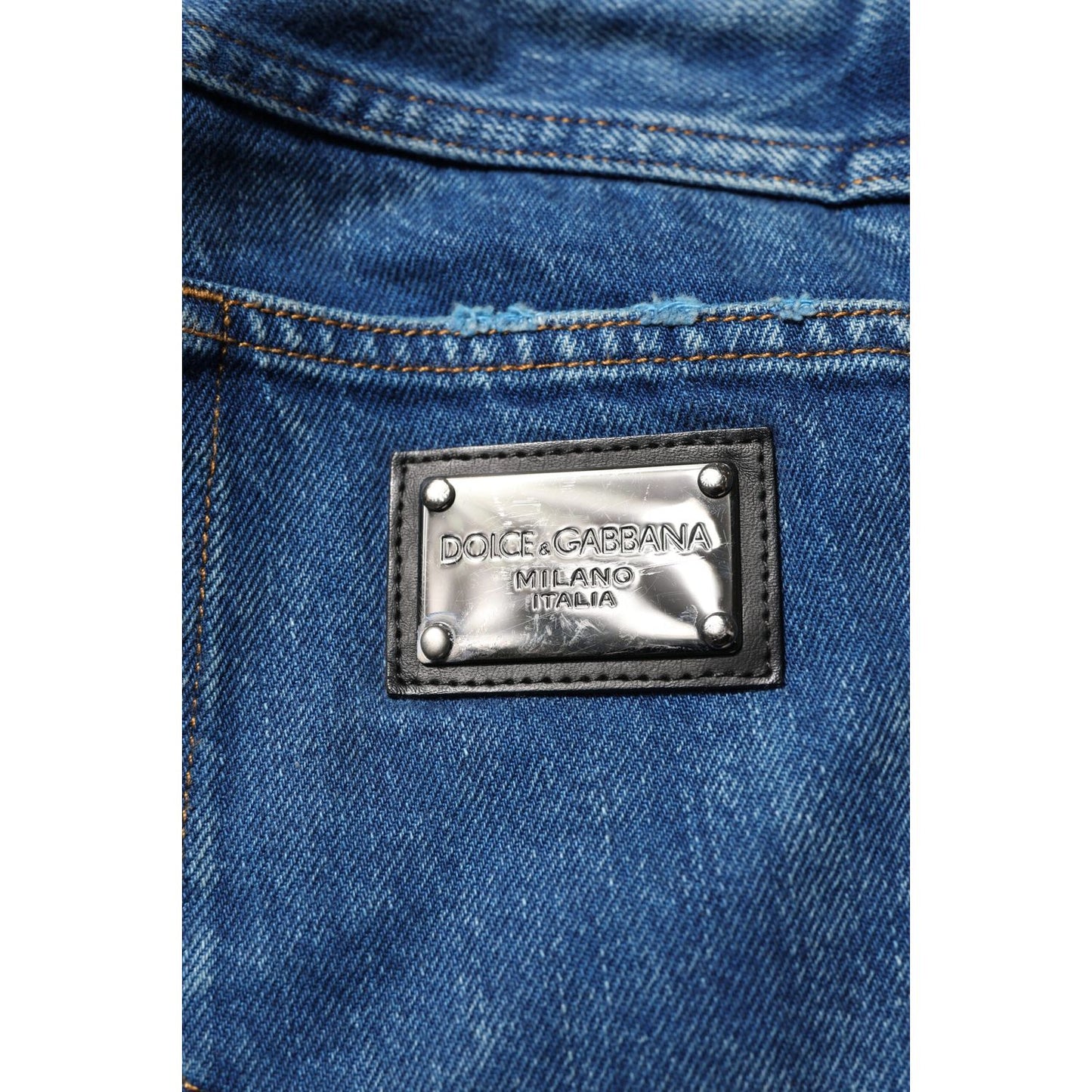 Dolce & Gabbana Blue Cotton Logo Plaque Denim Jeans PAN76368-48