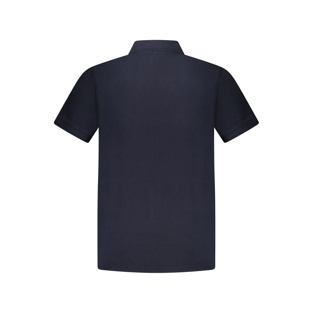 Alt Tag: Back view of Hugo Boss Blue Cotton Polo Shirt with short sleeves, 2 buttons, and logo print