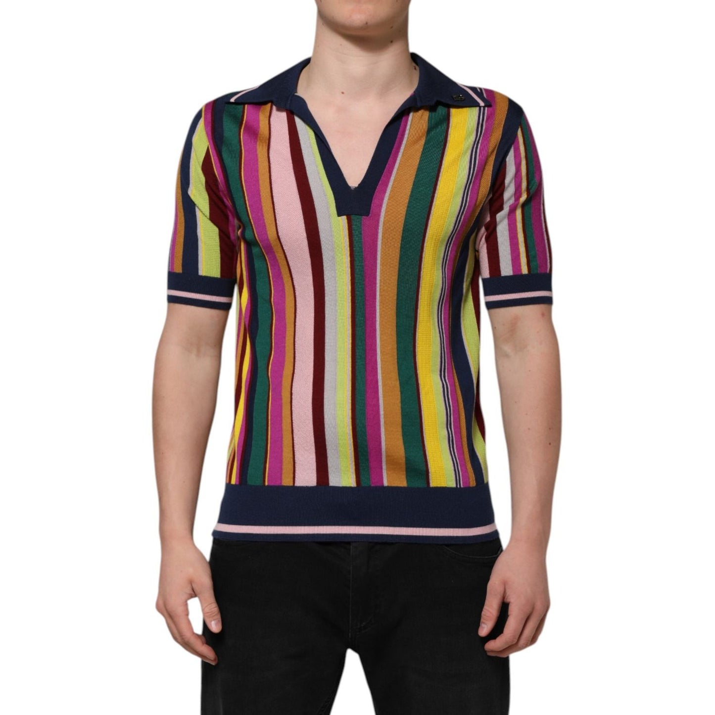 Dolce & Gabbana Multicolor Stripes Collared Men Polo T-shirt THS90357-48