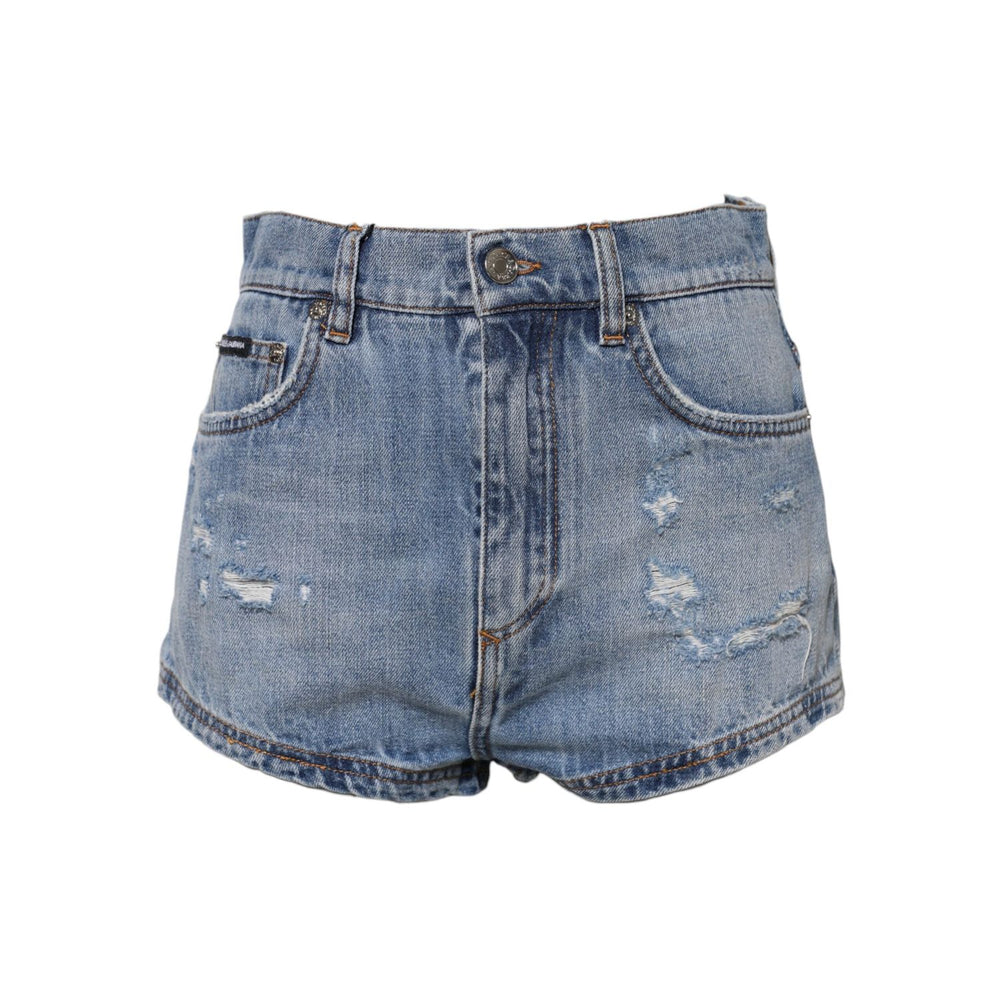 Dolce & Gabbana Blue Logo Plaque Denim Cotton Hot Pants Shorts PAN74923-40