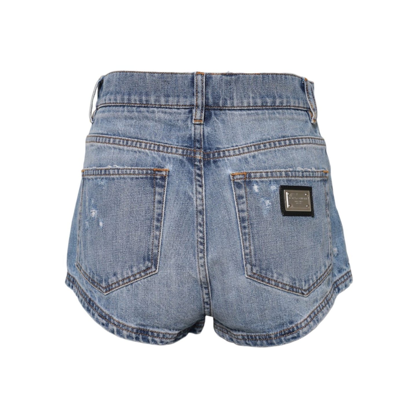 Dolce & Gabbana Blue Logo Plaque Denim Cotton Hot Pants Shorts PAN74923-40
