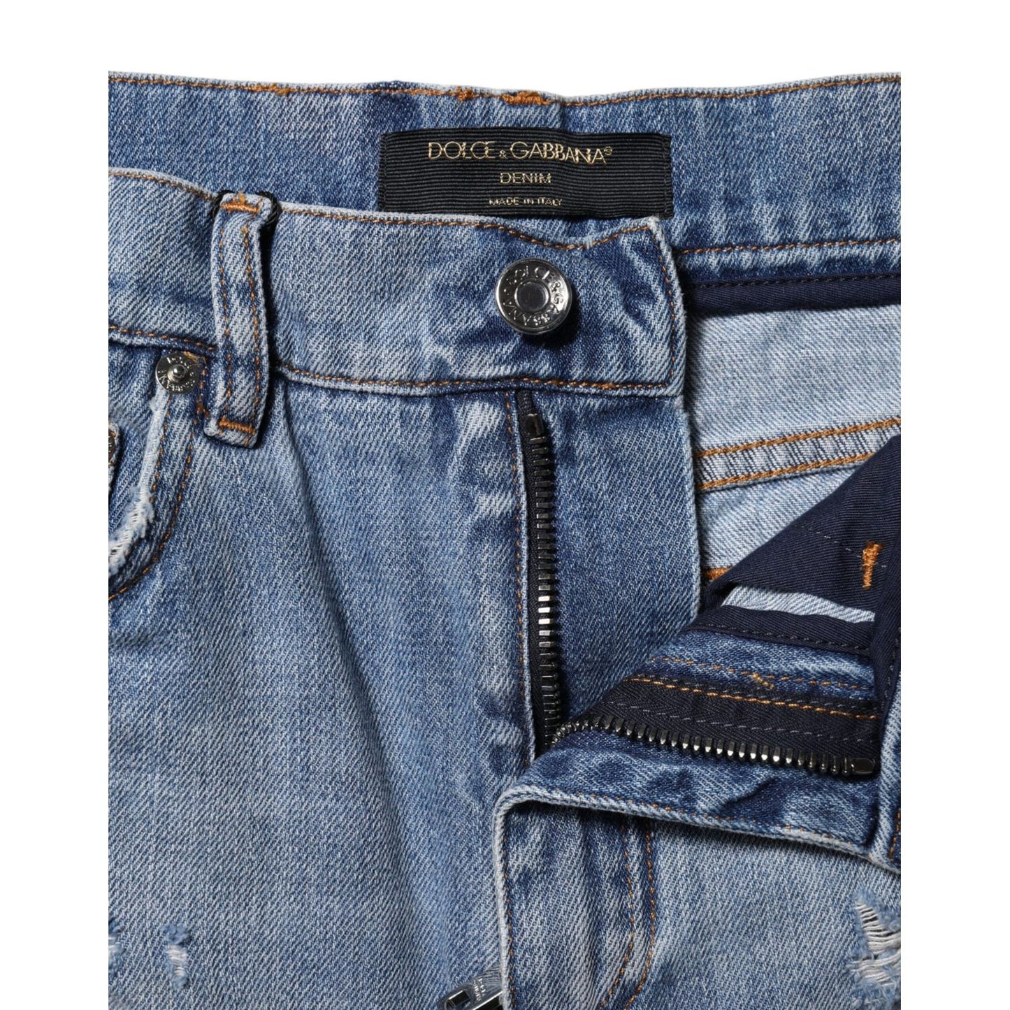 Dolce & Gabbana Blue Logo Plaque Denim Cotton Hot Pants Shorts PAN74923-40